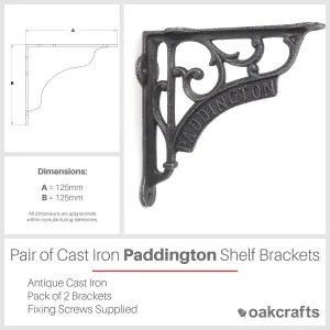 Oakcrafts - Pair of Antique Cast Iron London Paddington Shelf Brackets - 125mm x 125mm