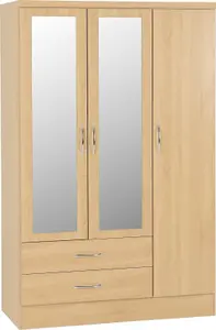 Nevada Oak Effect 3 Door 2 Drawer Mirrored Wardrobe