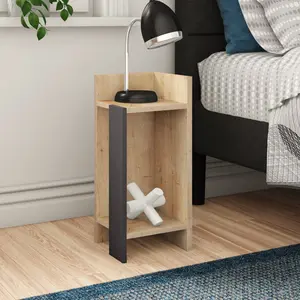 Lochlan Modern Compact Nightstand Bedside Table 25 x 27 x 60cm  Bedroom Furniture Oak/Anthracite / Right Orientation