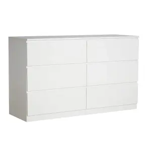 Home Source Lugano White 6 Drawer Wide Chest of Drawers High Gloss Drawer Fronts