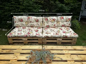 Pallet Cushion Set Garden Outdoor EURO 4 Sofa Floral Cream Tufted Seat Back Pads