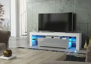 Aria TV Unit 160cm White and Grey High Gloss Doors with LED Lighting - Creative Furniture