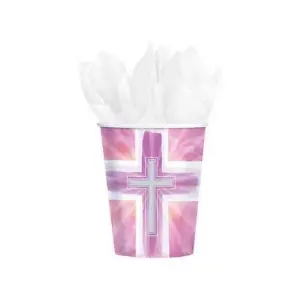 Joyous Cross Christening Party Cup (Pack of 8) Pink/White/Purple (One Size)