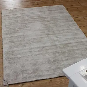 White Handmade , Luxurious , Modern , Plain Easy to Clean Viscose Rug for Living Room, Bedroom - 120cm X 170cm