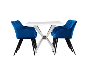 Camden Duke White LUX Dining Set with 6 Royal Blue Velvet Chairs