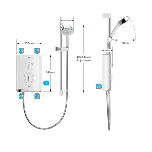 Mira Sport multi-fit Gloss White Electric Shower, 9.8kW