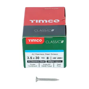 TIMCO Classic Multi-Purpose Countersunk A2 Stainless Steel Woodcrews - 3.5 x 30 (200pcs)