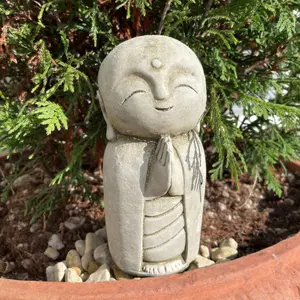 Lovely Monk Stone Statue Outdoor Garden Ornament Oriental Buddha