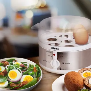 Duronic EB35 7 Egg Boiler Poacher, Steamer Cooker with Timer and Buzzer, Includes Egg Cup Piercer & Water Cup, 350W - white