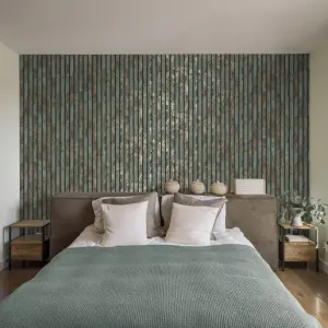 Crown Carbon Oxidize Teal & Copper Wall Panel Stripe Metallic Wallpaper M1750