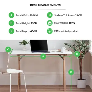 Furniturebox UK Desk 120 x 60cm - Ivan White Home Office Desk - Work or Gaming - A-Frame Trestle Table Style Black Solid Wood Legs