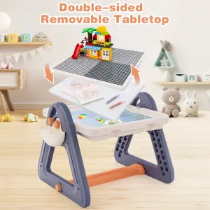 Costway 2-in-1 Kids Art Table & Easel Convertible Activity Table Set Removable Desktop