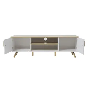 140 x 40 x 45cm TV Stand with Doors and Open Shelves White and Natural