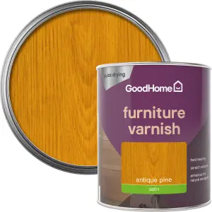 GoodHome Antique Pine Satin Multi-surface Furniture Wood varnish, 750ml