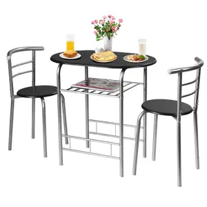 Costway Small Table and 2 Chairs 3PCS Bar Kitchen Dining Breakfast Furniture Set w/ Shelf