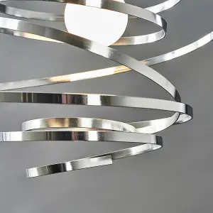 ValueLights Bensson Contemporary Silver Chrome Metal Double Ribbon Spiral Swirl Ceiling Light Pendant