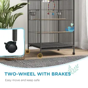 PawHut Bird Cage with Rolling Stand for Small Birds - Grey