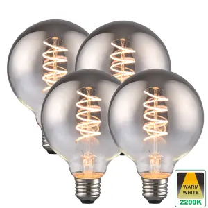 Harper Living 4 Watts G95 E27 LED Bulb Smoked Globe Warm White Dimmable, Pack of 4