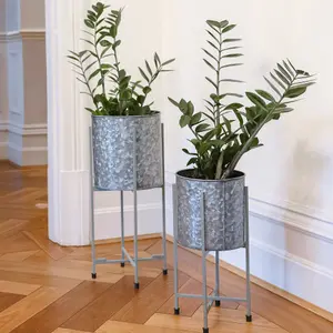 Set of 2 Freestanding Galvanised Indoor Outdoor Garden Planters