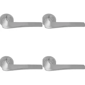 4 PACK - Premium Twisted Bar Door Handle Set - Satin Chrome Designer Lever on Round Rose