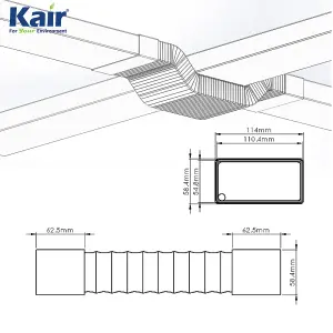 Kair Rectangular Flexible Bend 110mm x 54mm - 500mm Length PVC Hose