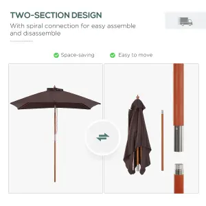 Outsunny Wooden Patio Umbrella Market Parasol Outdoor Sunshade 6 Ribs Coffee