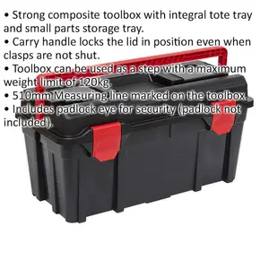 Durable Portable Toolbox with Locking Handle and Tote Tray - 580 x 285 x 290mm