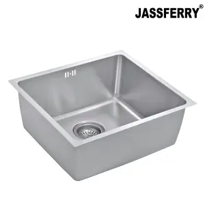 JASSFERRY Undermount Stainless Steel Kitchen Sink 1 Single Deep Square Bowl, 490 x 440 mm