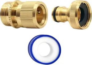 2-Pack Brass Garden Hose No-Leak Connector Set 3/4 Inch Female and Male Quick Connectors with PTFE Tape Durable Water Hose Fitting