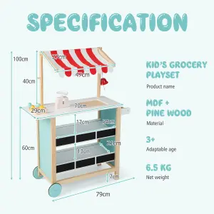 Costway Pretend Play Kids Ice Cream Cart Wooden Grocery Store Toddler Supermarket Toy