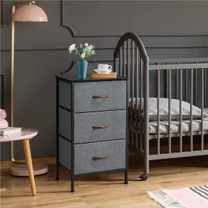 Yaheetech Fabric Chest of Drawers with 3 Drawers Dark Grey