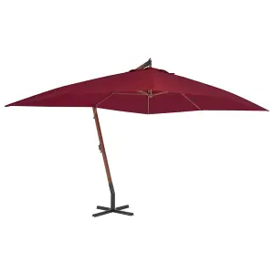 Berkfield Cantilever Umbrella with Wooden Pole 400x300 cm Bordeaux Red