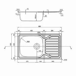 Clearwater Okio Large Bowl and Small Drainer Stainless Steel Kitchen Sink - OK86L