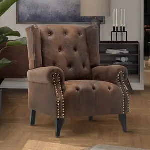 Faux Leather Suede Brown Sandringham Accent Wingback Chair