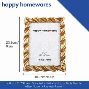 Modern Designer Resin 5x7 Picture Frame with 3D Ripple Edge in Two Tone Gold