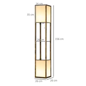 HOMCOM Shelf Floor Lamp with Dual Light, for Living Room, Bedroom, Brown