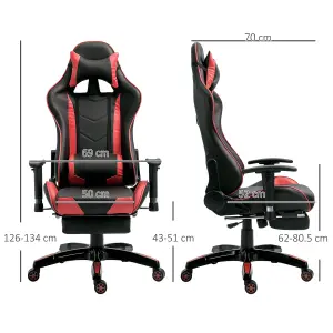 HOMCOM High Back Gaming Chair PU Leather Computer Chair with Footrest, Red