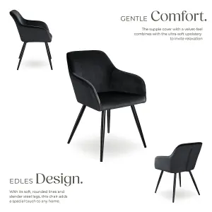 Chair Marilyn - with armrests, padded, velvet look, black steel legs - black