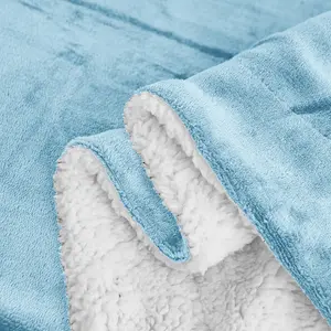 Sherpa Fleece Throw Blanket Sky Blue / 130cm W x 150cm L