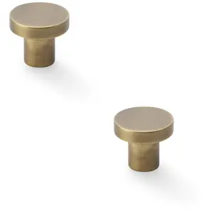 2 PACK - Slim Round Door Knob - Antique Brass 30mm Modern Cupboard Cabinet Pull Handle