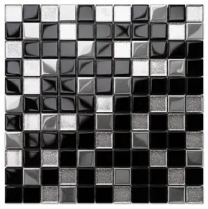 Glass mosaic on mesh for bathroom or kitchen 300mm x 300mm - Black Lake