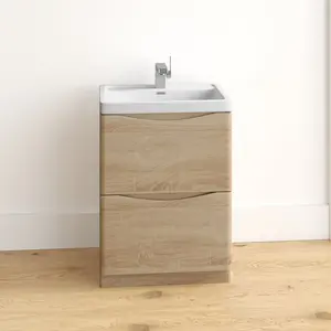 Stanhope 600mm Single Bathroom Vanity with Integrated Resin Basin Light Oak