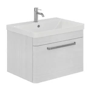 Emery Textured White Wall Hung Bathroom Vanity Unit & Basin Set with Nickel Handles (W)80cm (H)46cm