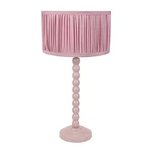 ValueLights Bobbins Painted Rose Table Lamp with Ruched Pleated Blush Pink Drum Lamp Shade and LED Bulb