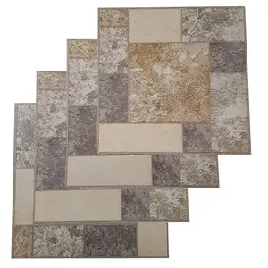 Floor Tiles Self Adhesive Vinyl Flooring Kitchen Bathroom Brown Beige Grey Mosaic Stone Brick Pack of 4 (0.37sqm)