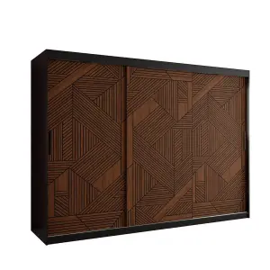 Elegant Marsylia I Sliding Door Wardrobe W2500mm H2000mm D620mm - Black & Dark Walnut, Fully Geometric Design, Ample Storage