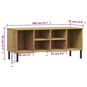 Shoe Rack with Metal Legs Brown 106x35x45 cm Solid Wood OSLO