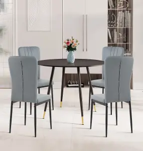 Hallowood Furniture Finley Small Round Dining Table in Black Finish with 4 Light Grey Faux Leather Chairs