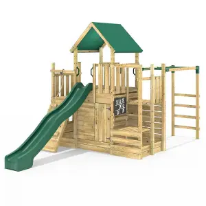 Rebo Modular Wooden Climbing Frame Playset - M21 Ramp, Den & Monkey Bars