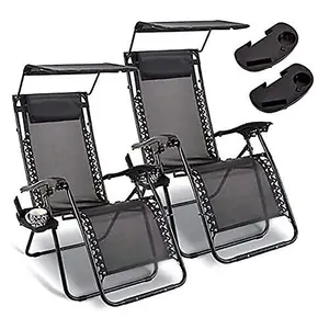 2x Zero Gravity Sun Loungers With Canopy & Drinks Holders